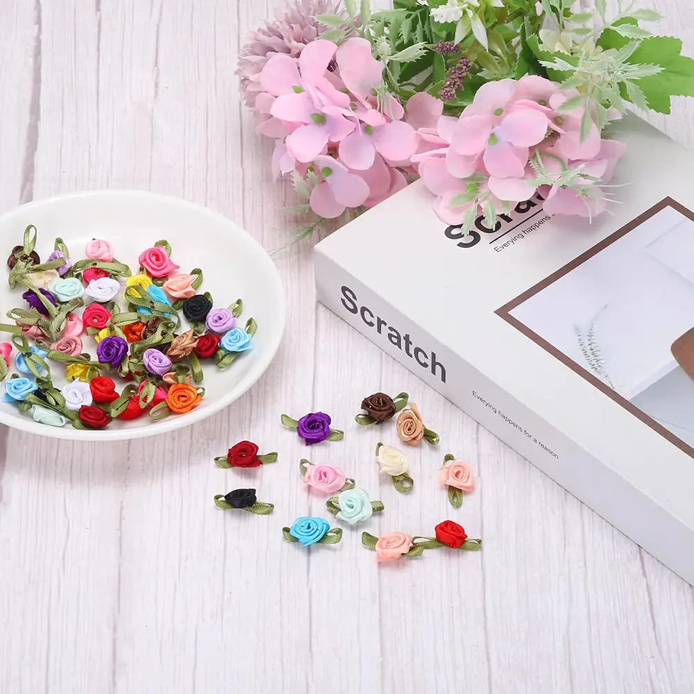 100Pcs Mini Rose Flowers Heads Patch  Appliques Handmade DIY Sewing Wedding Dress Decoration Accessories