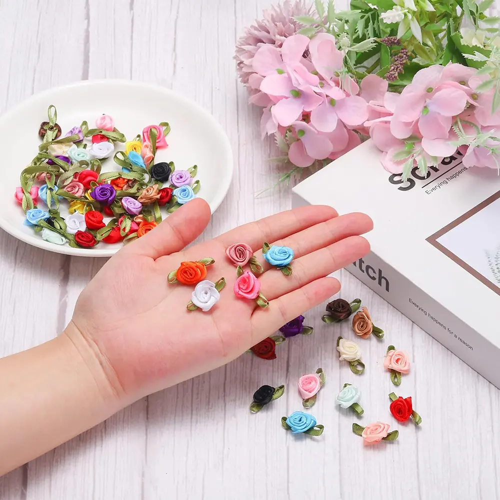 100Pcs Mini Rose Flowers Heads Patch  Appliques Handmade DIY Sewing Wedding Dress Decoration Accessories