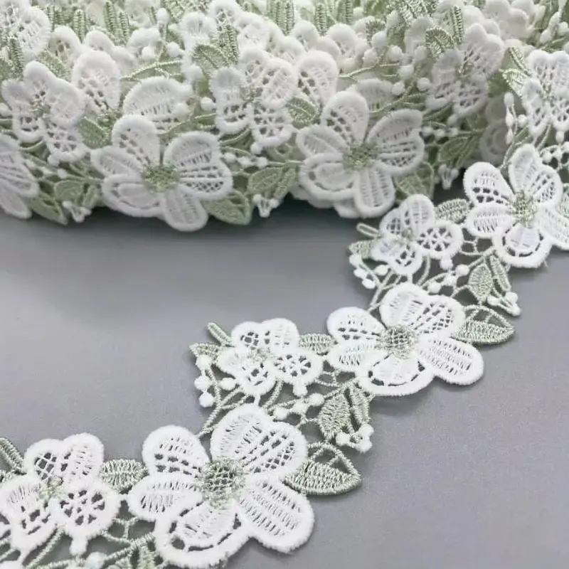 1Yard Green White Sunflower Embroidery Lace Trim Fabric Clothing Accessories Home Decoration Lace Ribbon