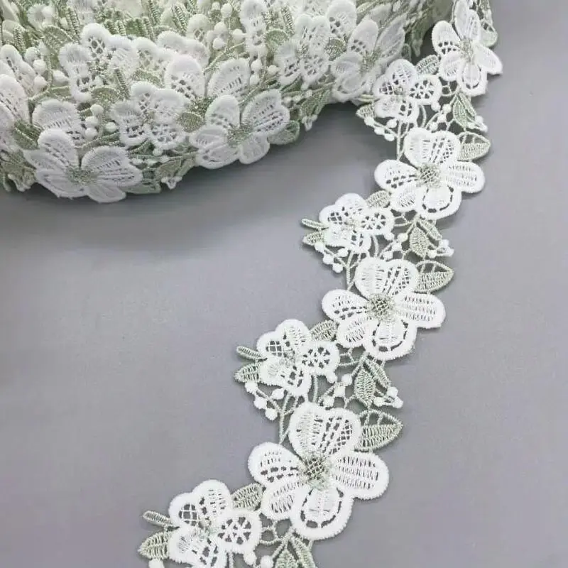 1Yard Green White Sunflower Embroidery Lace Trim Fabric Clothing Accessories Home Decoration Lace Ribbon