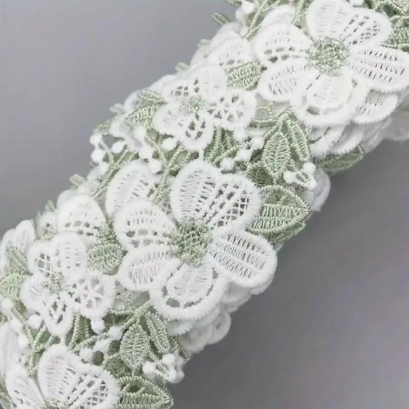 1Yard Green White Sunflower Embroidery Lace Trim Fabric Clothing Accessories Home Decoration Lace Ribbon