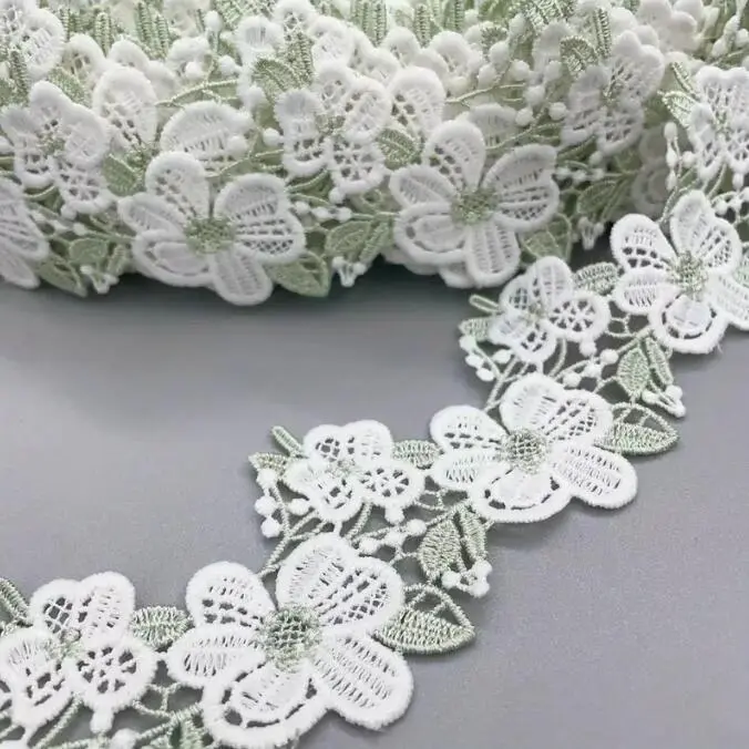 1Yard Green White Sunflower Embroidery Lace Trim Fabric Clothing Accessories Home Decoration Lace Ribbon