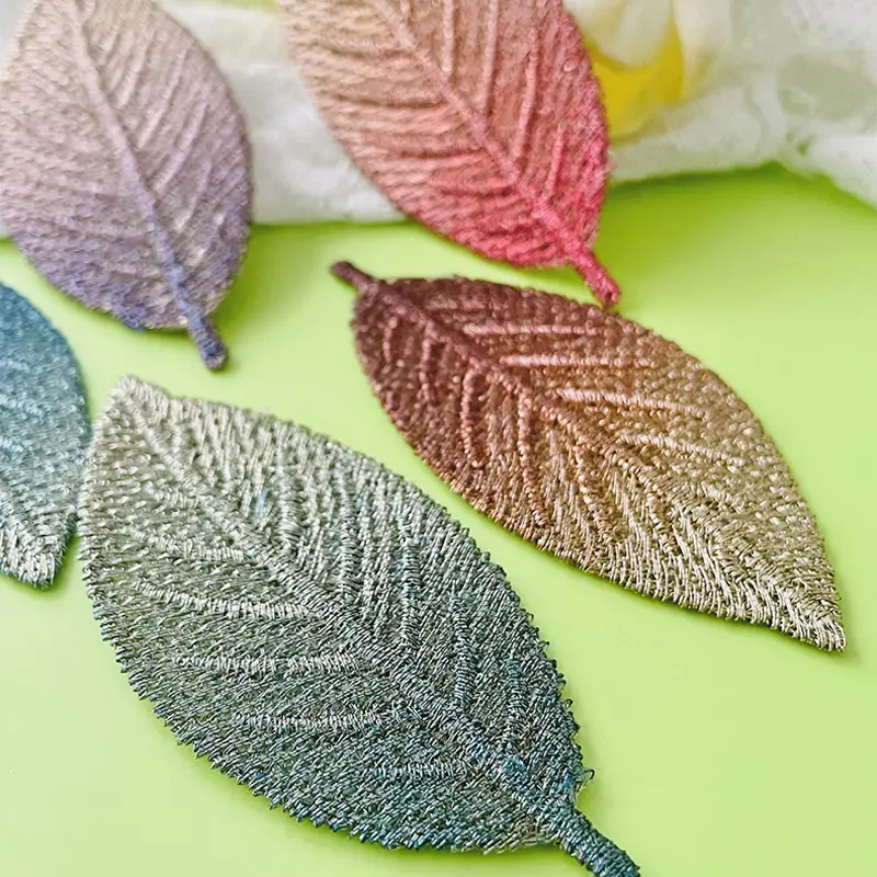 10 Pcs Gradient Embroidered Patches Fabric Leaves Stickers Suitable Coat Bags Hats Accessory Repair Iron On Patch Applique