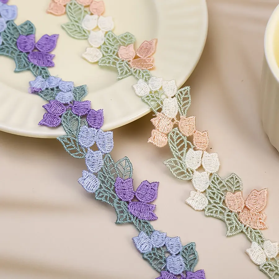 1 Yard Flowers Embroidery Water Soluble Lace Ribbon Applique Dress Headveil DIY Sewing Supplies 4CM Wide