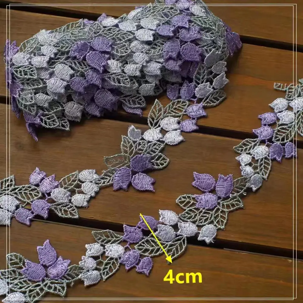 1 Yard Flowers Embroidery Water Soluble Lace Ribbon Applique Dress Headveil DIY Sewing Supplies 4CM Wide