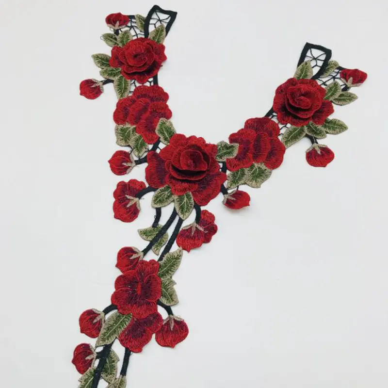 Women Red Flower Lace Fake Collars Blouse Decorative Neckline Collar Neckwear Lapel for Dress Sweater Accessories 42*35CM