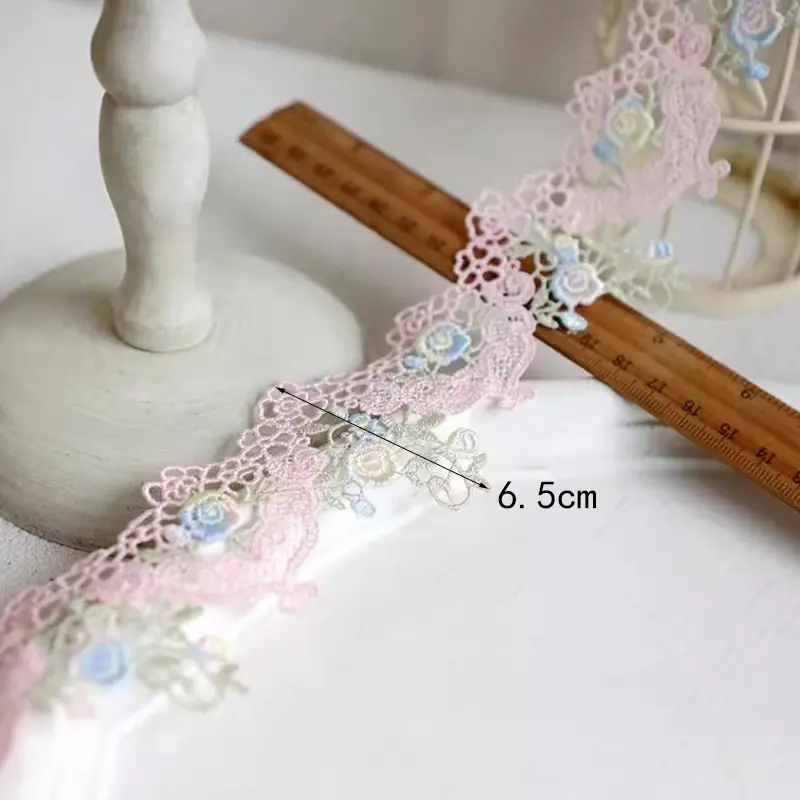 1Yard Blue Pink Flower Lace Border Sewing Fabric DIY Decoration Home Accessories 6.5CM Wide