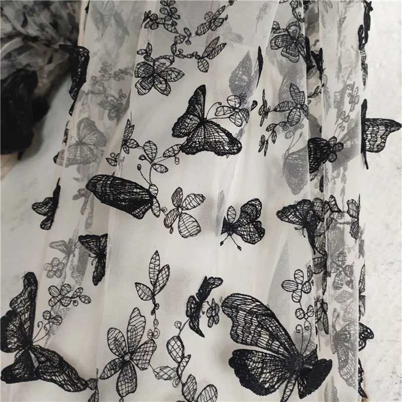 1 Yard 3D Butterfly Embroidery Tulle Lace Fabric for Dress Shawl,Wedding Fabric Diy Sewing Supplies Crafts 150CM Wide