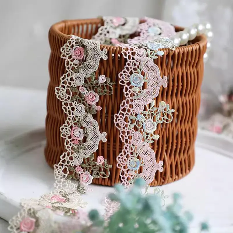 1Yard Blue Pink Flower Lace Border Sewing Fabric DIY Decoration Home Accessories 6.5CM Wide