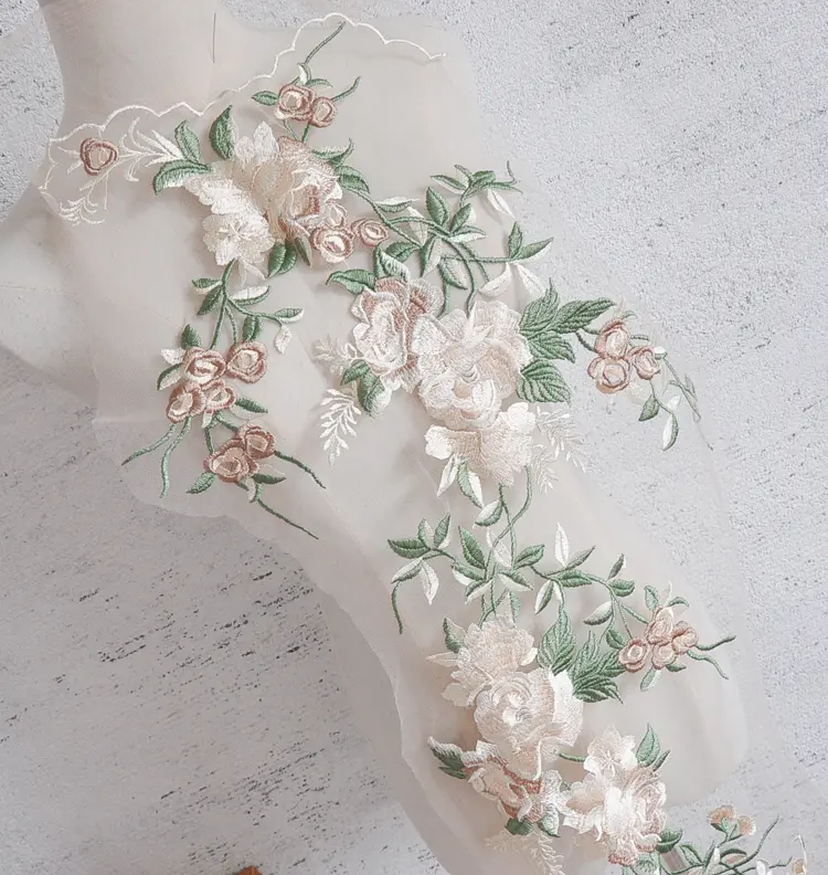 Pink Flower Embroidery Patch Applique For Clothing Ropa Parches Bordados Para Sewing Accessories
