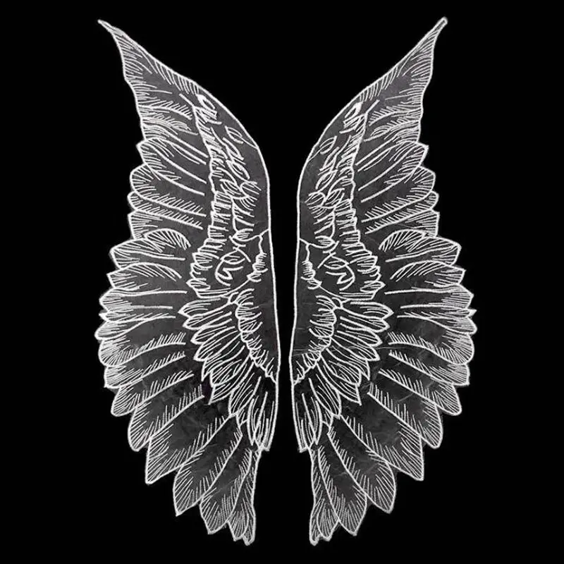 1 Pair Embroidery Patch Black White Wings Motif Neckline Collar Lace Fabric Appliques For Wedding Dress Applique Trim Crafts