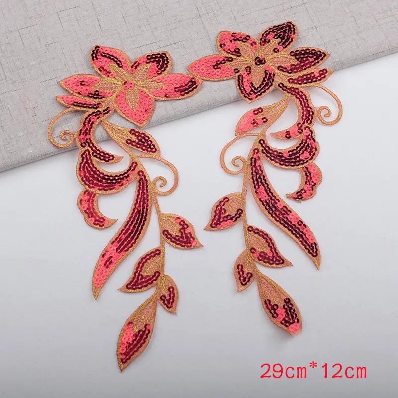 1 Pair Sequins Flower Embroidered on Patches for Clothing DIY Sticker Applique Badges Crafts Handmade