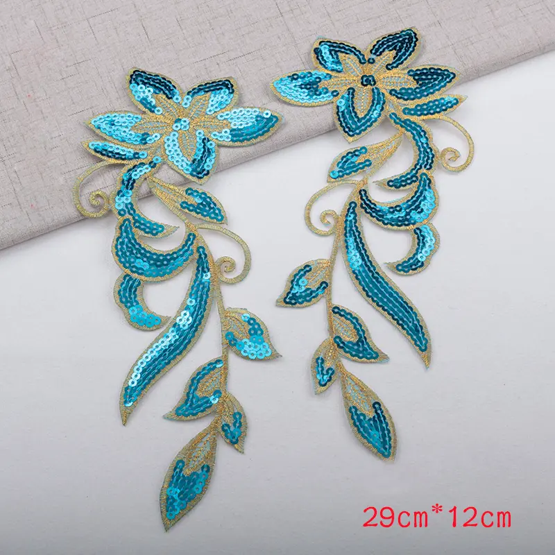 1 Pair Sequins Flower Embroidered on Patches for Clothing DIY Sticker Applique Badges Crafts Handmade