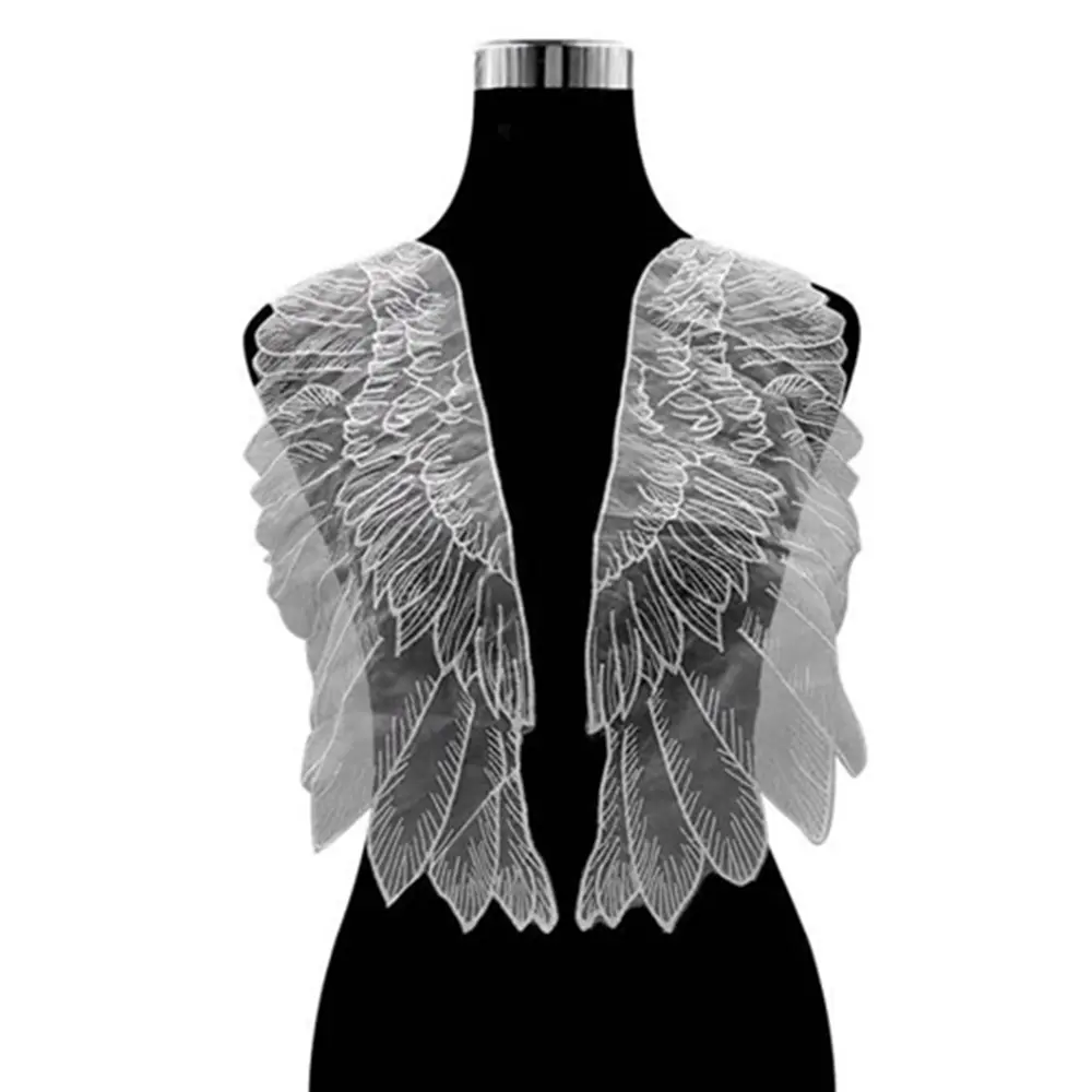 1 Pair Embroidery Patch Black White Wings Motif Neckline Collar Lace Fabric Appliques For Wedding Dress Applique Trim Crafts