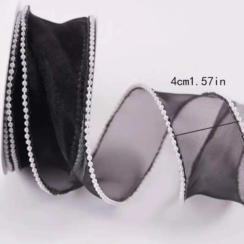 5 Yards Pearl Edged Fishtail Yarn Pleated Wave Handmade DIY Flower Packaging Cake Ribbon Lace 4CM Wide
