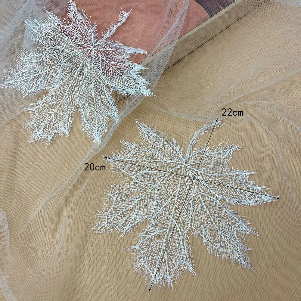 5 Pcs Black White Maple Leaf Embroidery Patches Cloth With Decorative Lace Fabric DIY Clothing Bags Accessories Ironing Patch