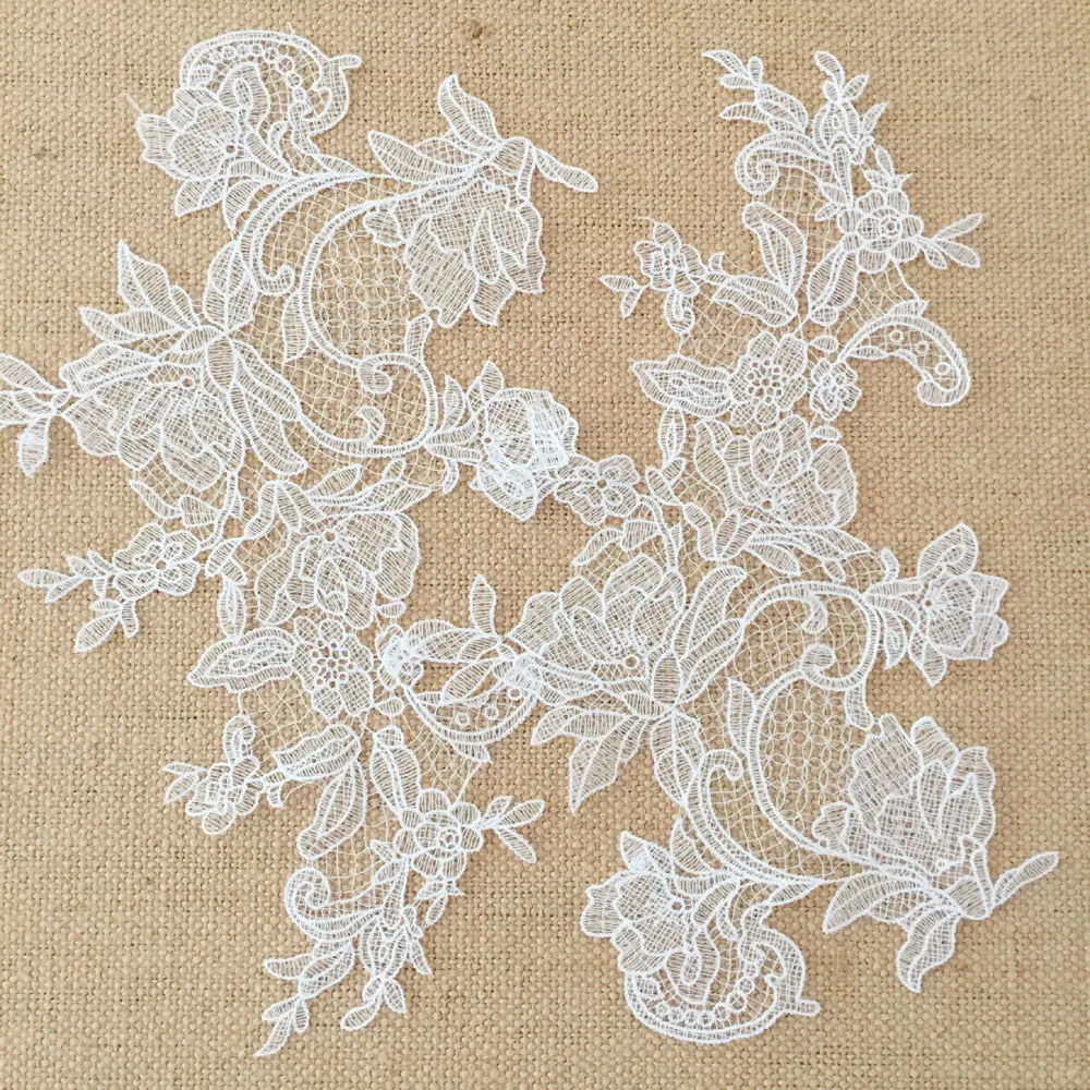 1 Pair White Black Embroidery Flower Patches Fabric For Party Dress Wedding Accessories Handmade Sewing Patch Applique Crafts