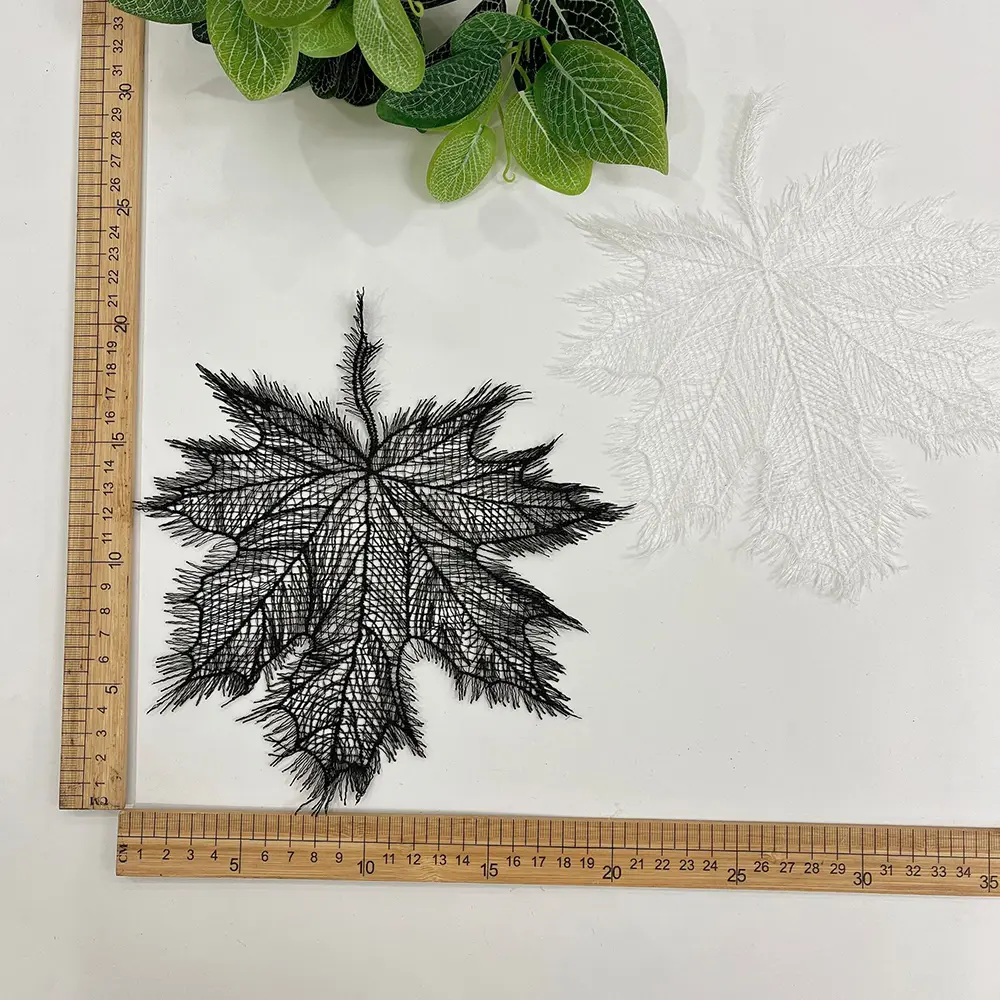 5 Pcs Black White Maple Leaf Embroidery Patches Cloth With Decorative Lace Fabric DIY Clothing Bags Accessories Ironing Patch