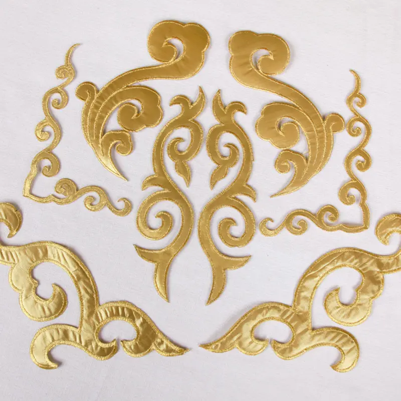 1 Pcs Embroidered Gold Flower Patch Iron On Coats Jeans Stickers Sewing DIY Bags Shoes Shirts Appliques Patches