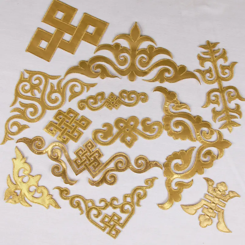 1 Pcs Embroidered Gold Flower Patch Iron On Coats Jeans Stickers Sewing DIY Bags Shoes Shirts Appliques Patches