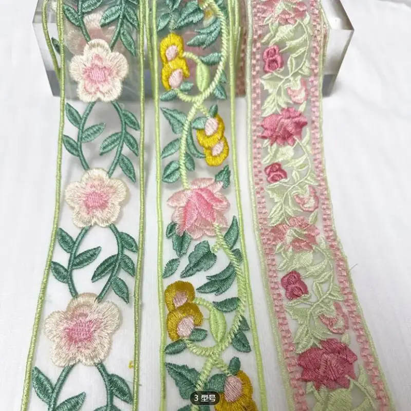 1 Yard 3D Ribbon Flower Embroidered Lace Trim, Handmade DIY Clothes Lace Fabric Accessories  4.6CM Width