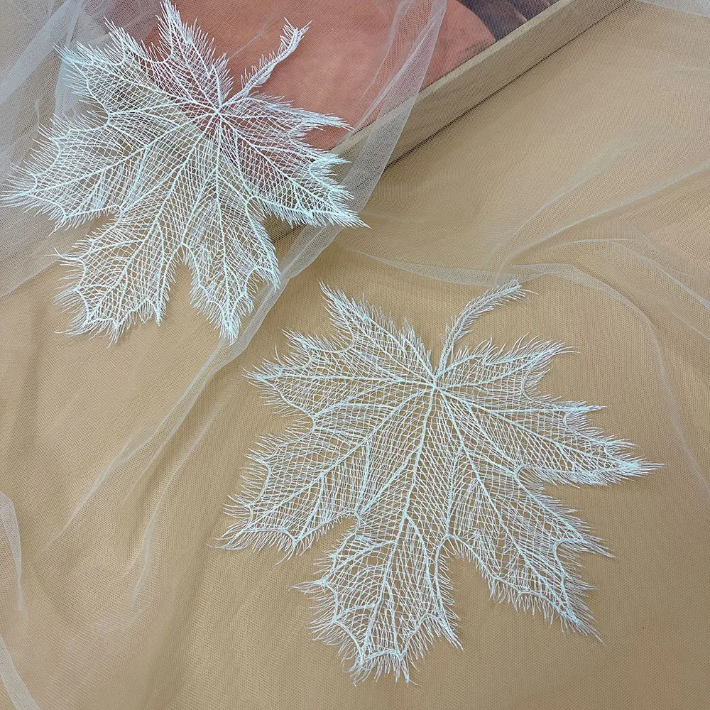 5 Pcs Black White Maple Leaf Embroidery Patches Cloth With Decorative Lace Fabric DIY Clothing Bags Accessories Ironing Patch
