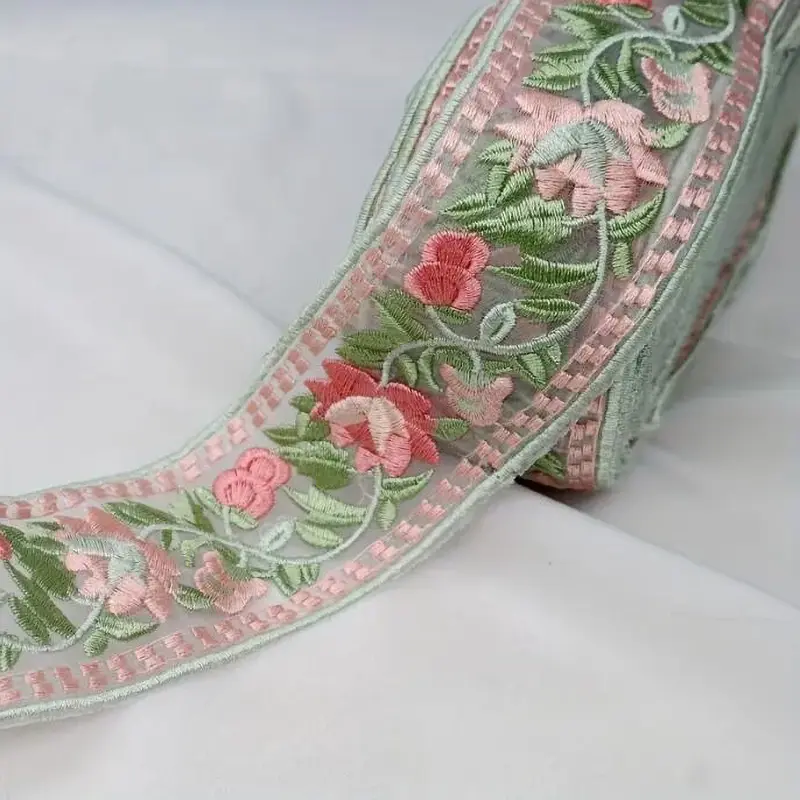 1 Yard 3D Ribbon Flower Embroidered Lace Trim, Handmade DIY Clothes Lace Fabric Accessories  4.6CM Width