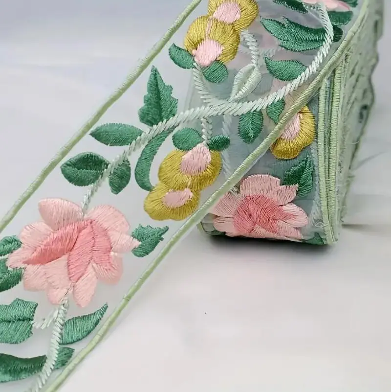 1 Yard 3D Ribbon Flower Embroidered Lace Trim, Handmade DIY Clothes Lace Fabric Accessories  4.6CM Width