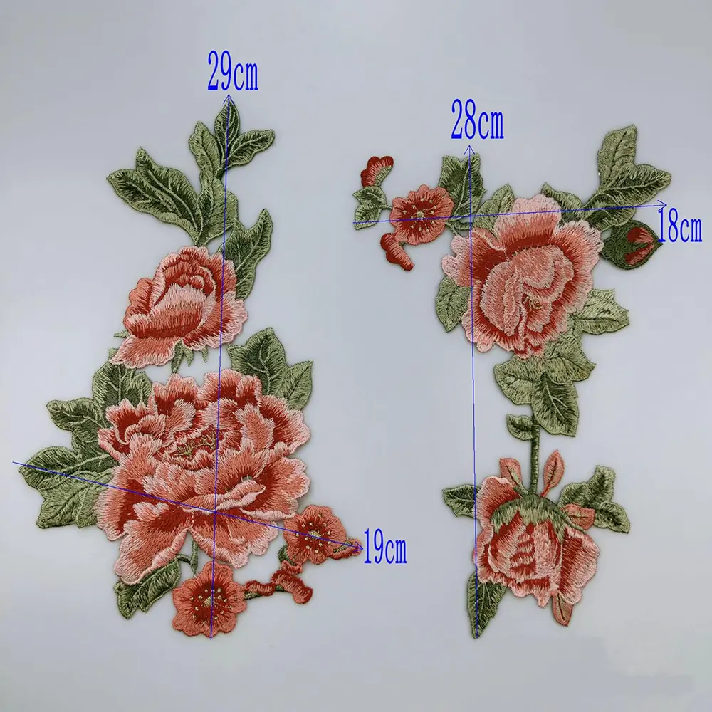 1 Pair Of Embroidery Patches Multi-Color Peony Handmade Patch DIY Sewing Repair Clothing Dress Bag Denim Accessories Crafts