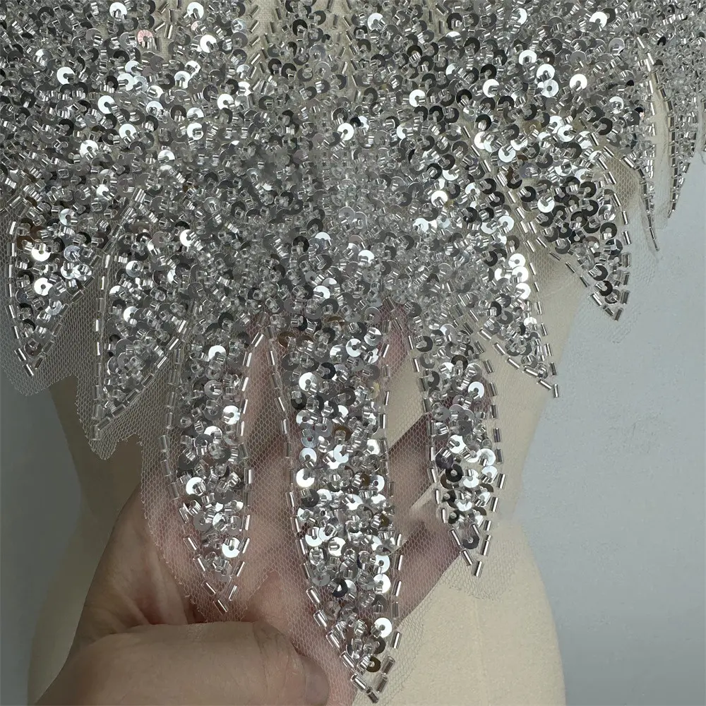 1 Piece of Black Gold Silver Mesh Front Chest Sequins Bead Embroidery DIY Women's Accessory Patch