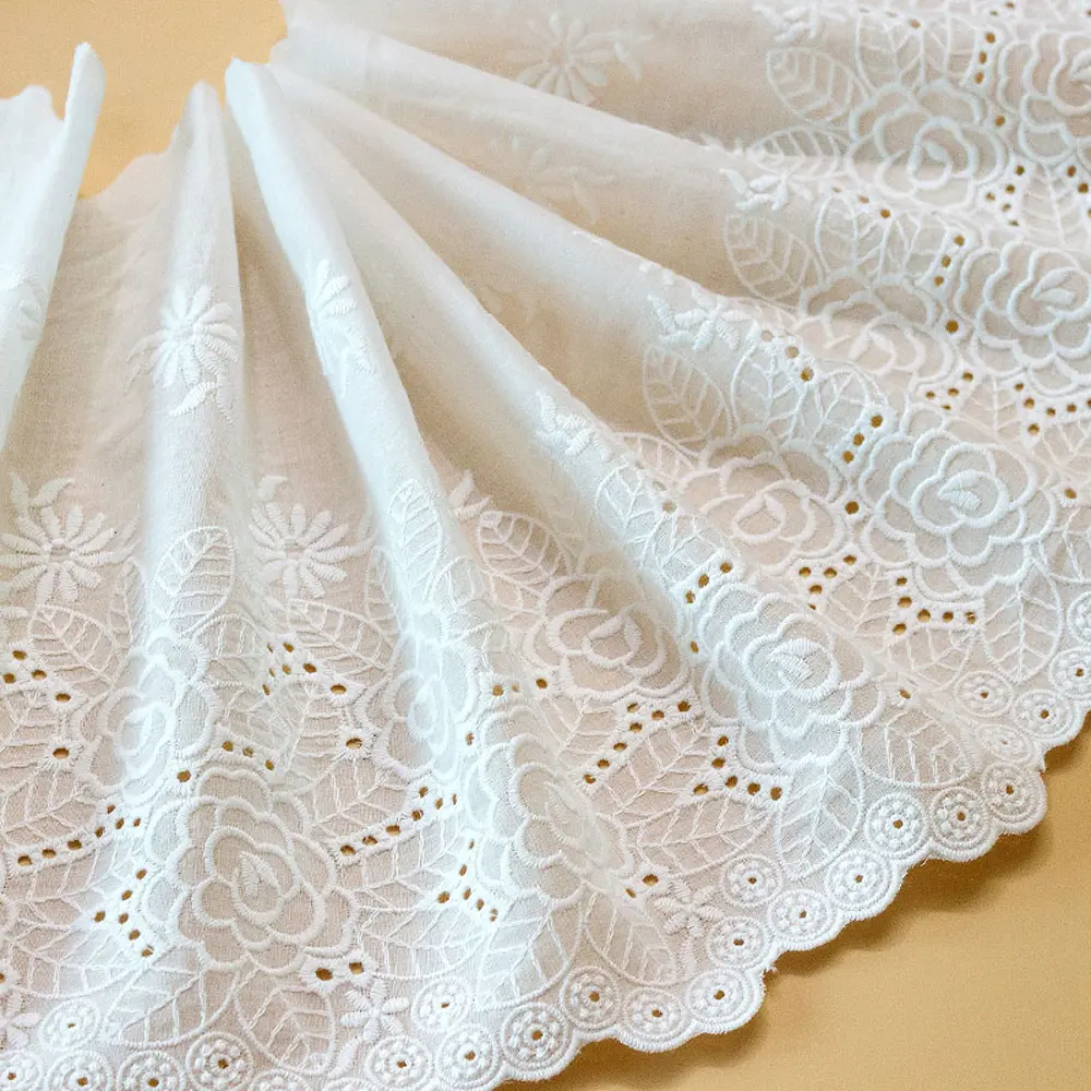 1Yard Cotton Lace Embroidery Flower Lace Ribbon Fabric DIY Garment Sewing Accessories 25CM Wide