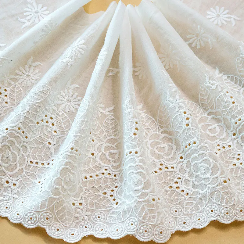 1Yard Cotton Lace Embroidery Flower Lace Ribbon Fabric DIY Garment Sewing Accessories 25CM Wide