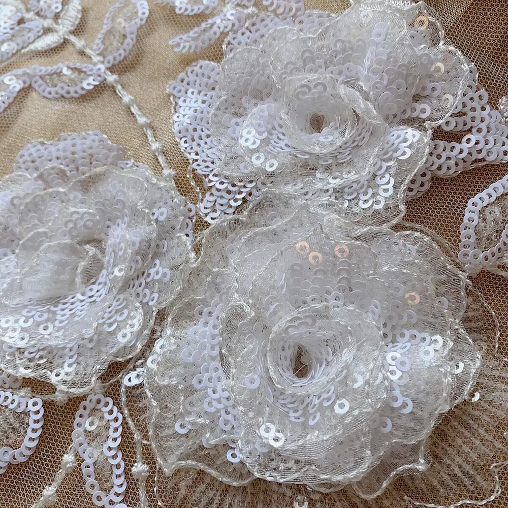 1 Piece Pink Embroidery Lace Flowers Patch For Wedding Dress Costumes Handmade Repair 38*25CM