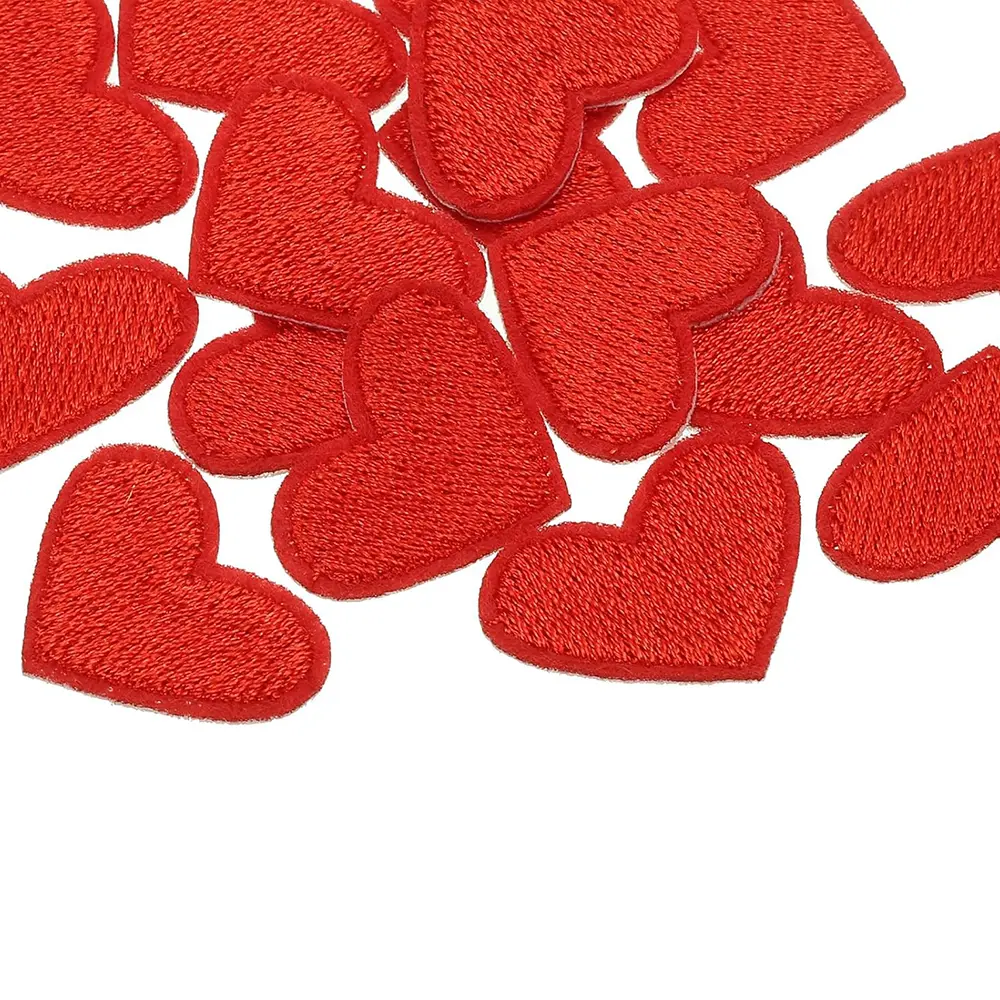 20Pcs Red Heart Embroidery Patch For Clothes Bags Hats Decoration Ironing Patches Repair Stickers Handmade Applique Exquisite  ﻿