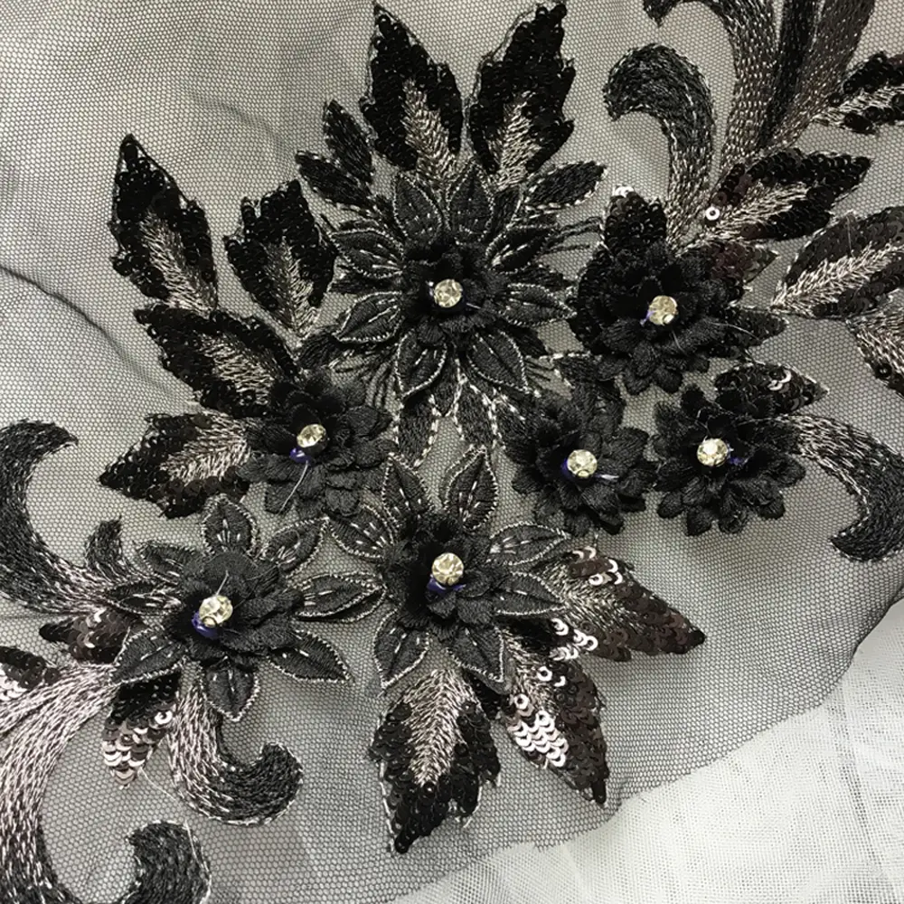 1 Piece of Multi-Color Floral Jewelry Bead Lace Fabric DIY Wedding Dress Craft  Sewing Cloth Sticker Patch 40 * 17CM