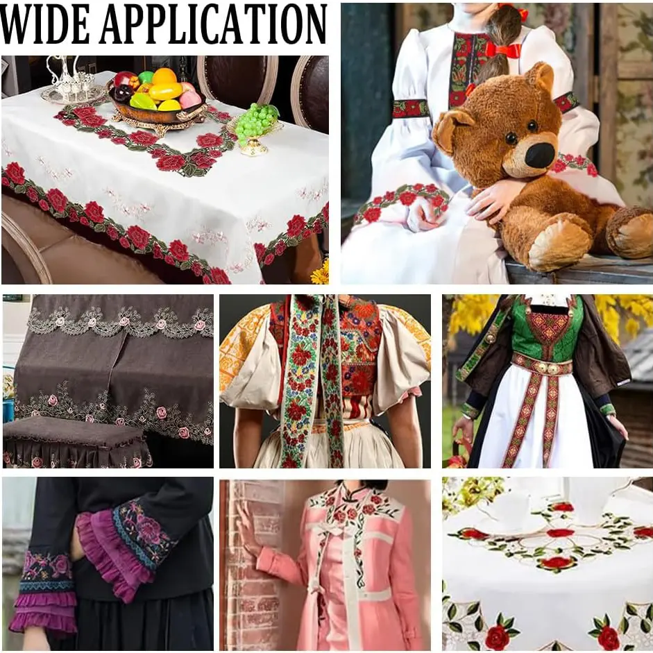 1 Yard Red Flower Embroidery Flower Lace Fabric Edge Ribbon DIY Skirt Clothing Accessories Sewing Technology 120MM