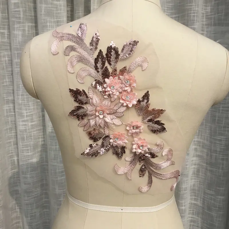 1 Piece of Multi-Color Floral Jewelry Bead Lace Fabric DIY Wedding Dress Craft  Sewing Cloth Sticker Patch 40 * 17CM