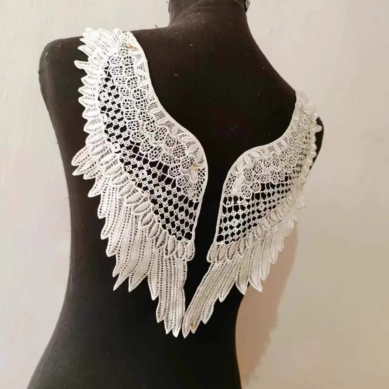 1 Pair Black White Wing Collar Embroidery Patches For Clothing Dress Decoration Sew On Patch Applique Accessories Repair Crafts