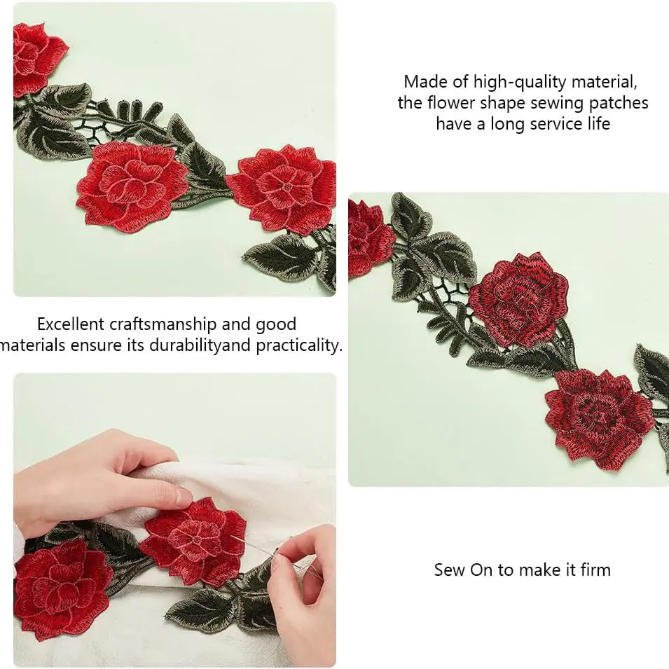 1 Yard Red Flower Embroidery Flower Lace Fabric Edge Ribbon DIY Skirt Clothing Accessories Sewing Technology 120MM