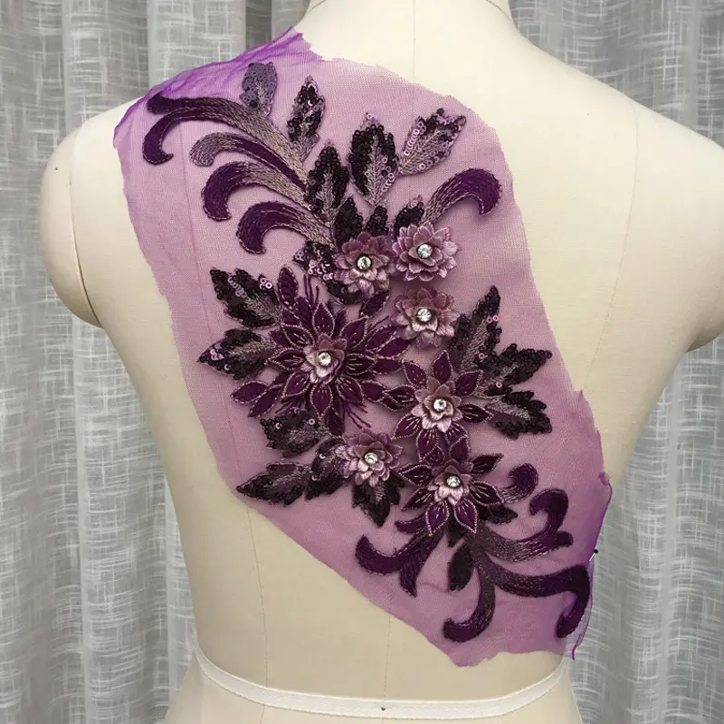 1 Piece of Multi-Color Floral Jewelry Bead Lace Fabric DIY Wedding Dress Craft  Sewing Cloth Sticker Patch 40 * 17CM