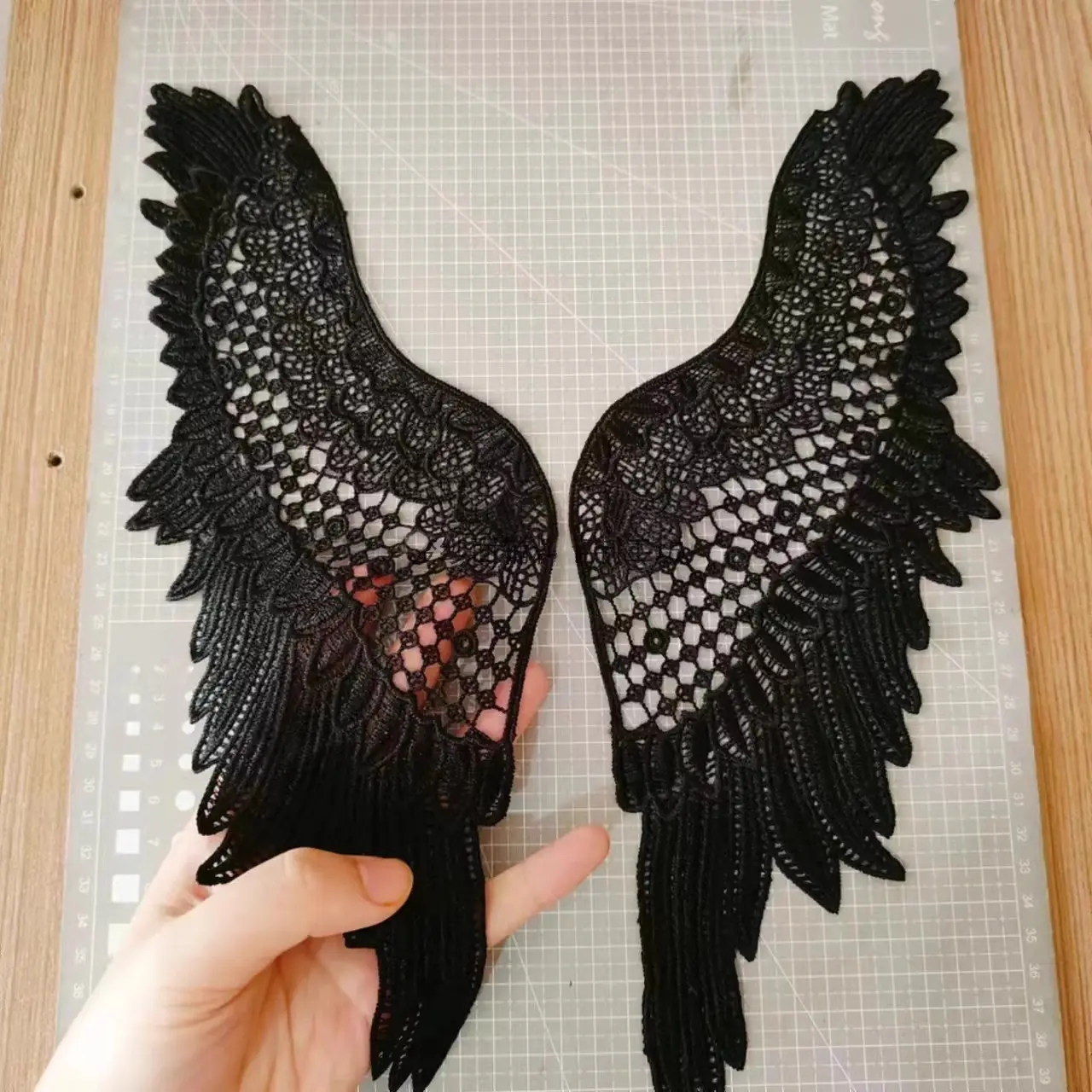 1 Pair Black White Wing Collar Embroidery Patches For Clothing Dress Decoration Sew On Patch Applique Accessories Repair Crafts