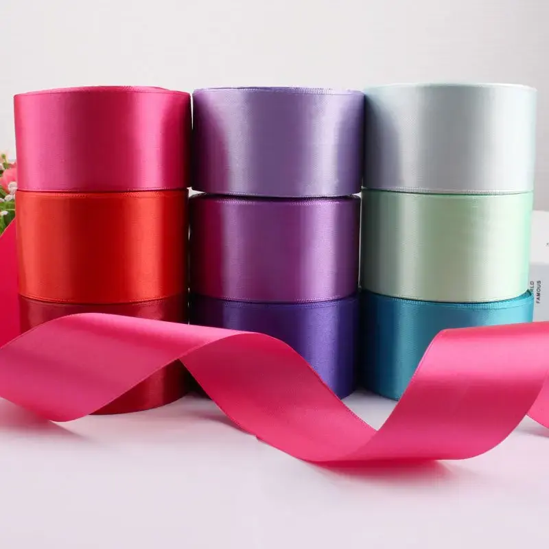 50mm Satin Ribbons 25yards/Roll Wedding Birthday Party Decoration Silk Ribbons DIY Handmade Roses Flower Bow Ties Crafts Fabric