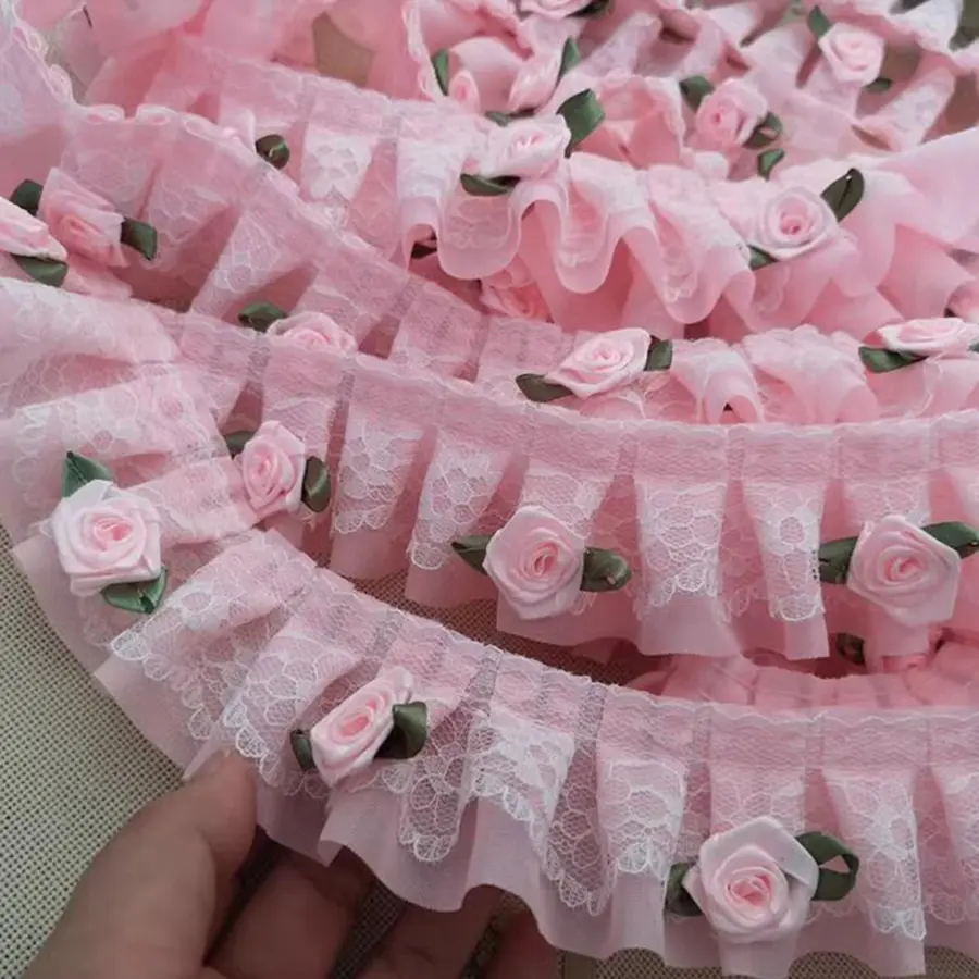 1Yard Multi-Color 3D Flower Embroidered  Lace Fabric Craft DIY Trim Clothing Wedding Decoration  Home Supplies Sewing Applique