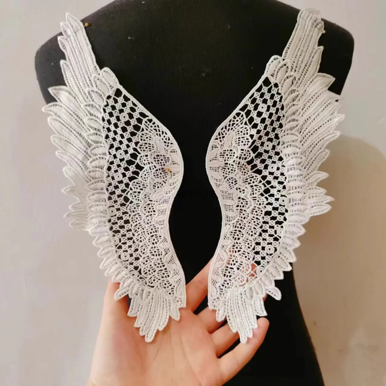 1 Pair Black White Wing Collar Embroidery Patches For Clothing Dress Decoration Sew On Patch Applique Accessories Repair Crafts