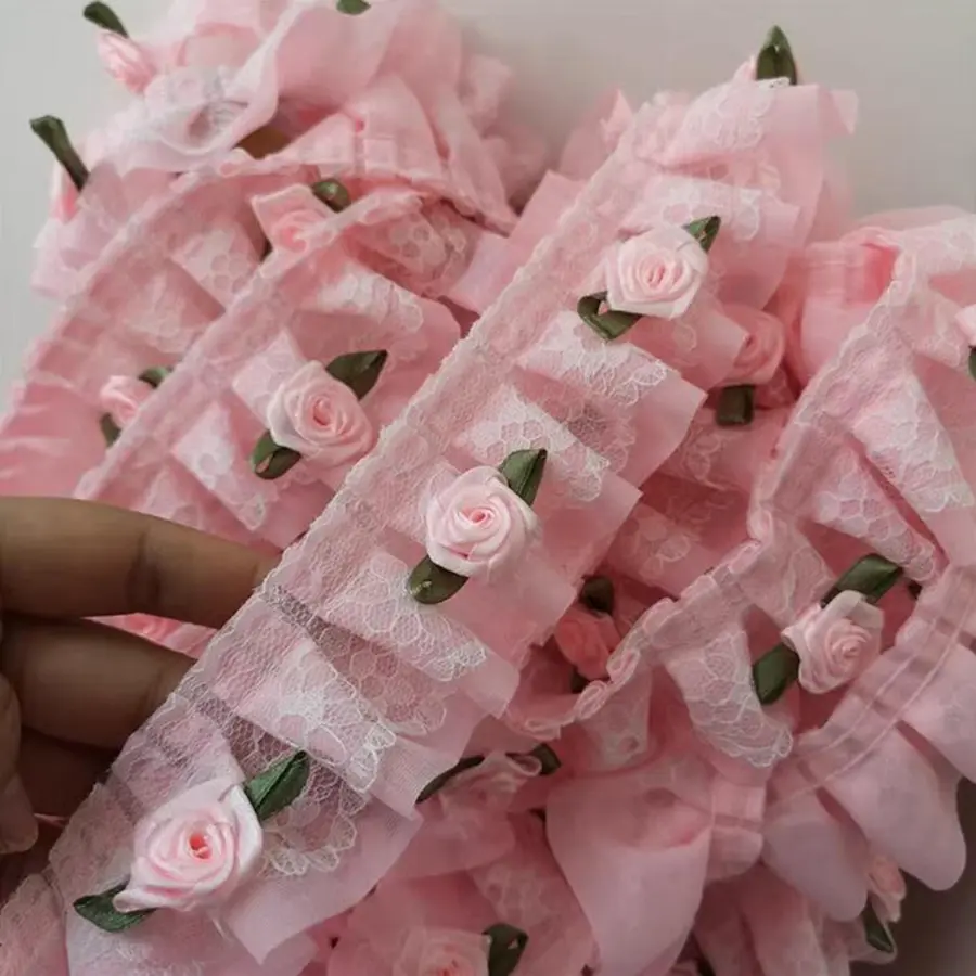 1Yard Multi-Color 3D Flower Embroidered  Lace Fabric Craft DIY Trim Clothing Wedding Decoration  Home Supplies Sewing Applique
