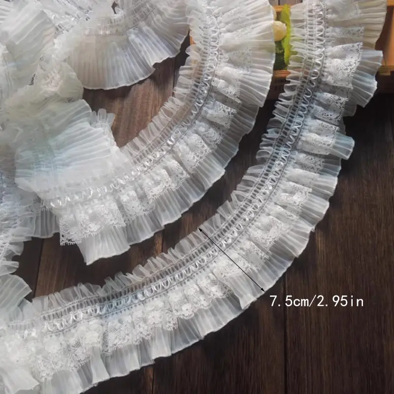 1 Yard Embroidery Elastic Lace Clothing Lace Fabric Lace Layer Materials Vintage Dress Lace Accessories 7.5CM