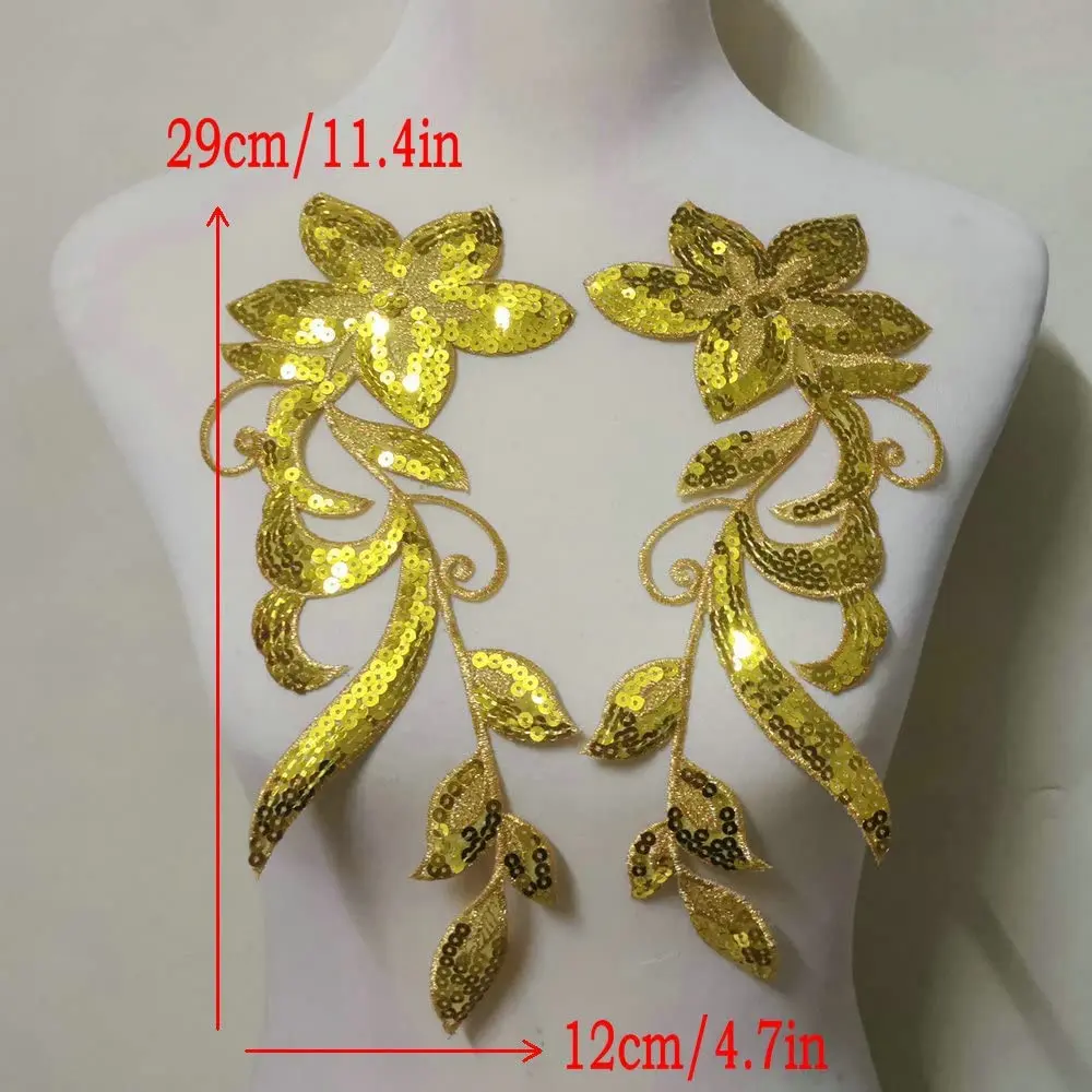 1 Pair Flower Sequin  Embroidery Patches Fabric For Evening Dress Clothing Accessories Sewing Patch Handmade Applique Crafts
