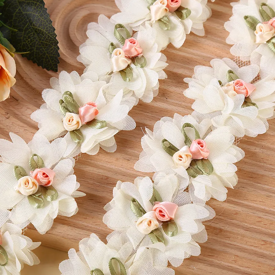 10Pcs Embroidery Flower Patches Fabric For Wedding Headwear Accessories Sewing Patch Handmade Applique Repair Crafts Supplies