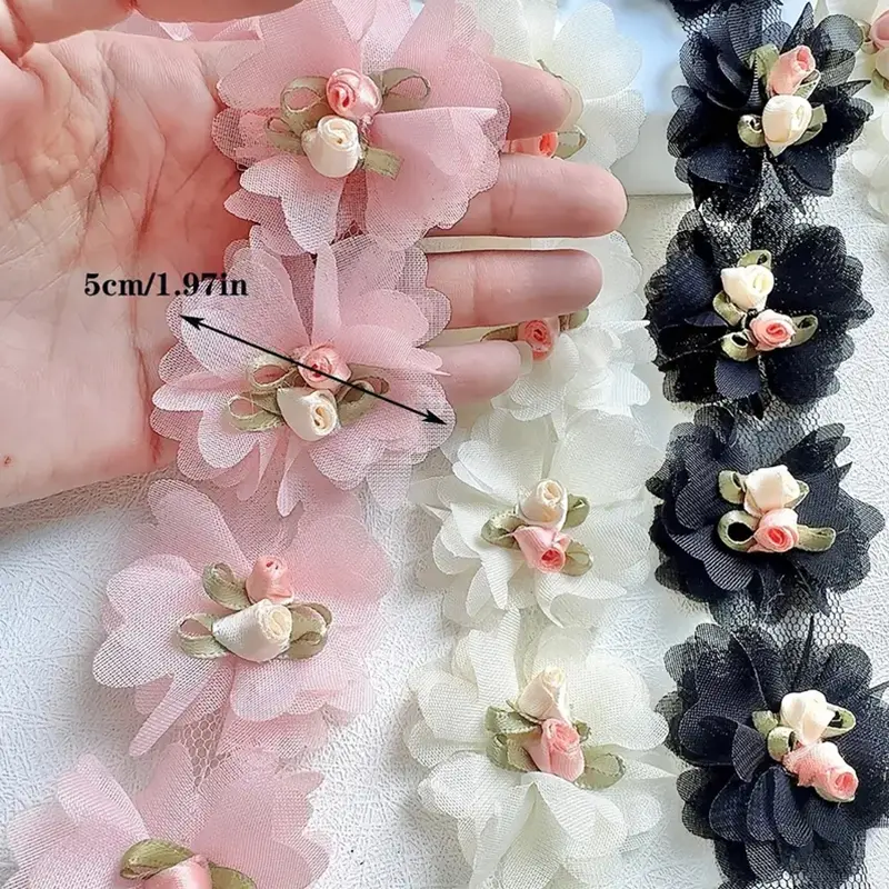 10Pcs Embroidery Flower Patches Fabric For Wedding Headwear Accessories Sewing Patch Handmade Applique Repair Crafts Supplies