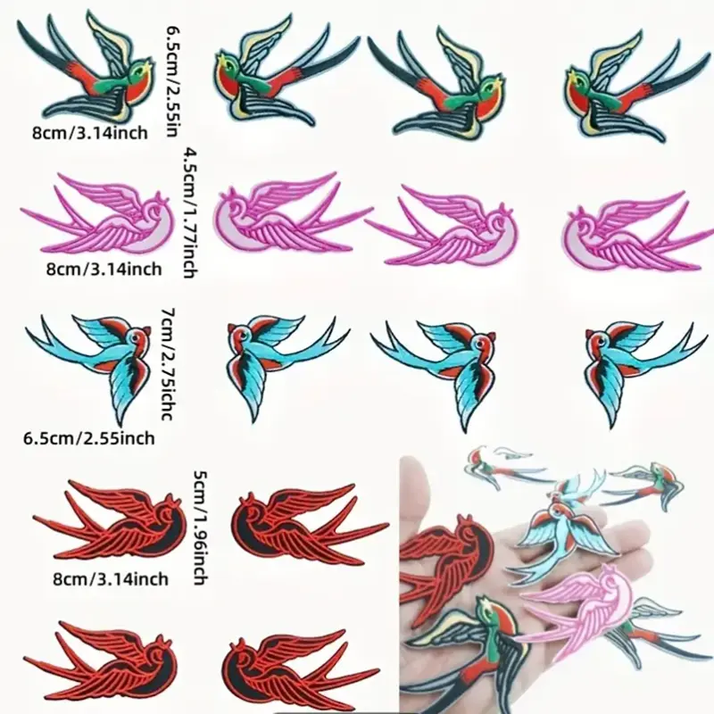 1 Pair Bird Embroidery Patches Fabric For T-Shirt Pants Bags Accessories Iron On Patch Handmade Applique Repair Crafts Supplies